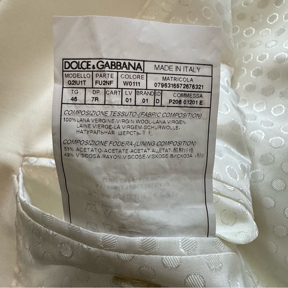 Dolce & Gabbana Men's White Cream Sicilia Single Breasted Blazer - Size 36 US - Picture 10 of 16
